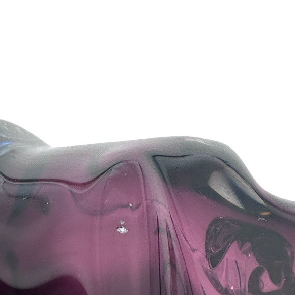 Vintage Bohemian Art Glass Vase 5" Clear Cranberry Amethyst Heavy Abstract Solid - Picture 8 of 10